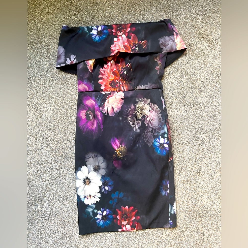 ASOS DESIGN off shoulder black floral mini dress